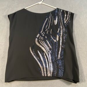 Bebe Women’s Black with Silver Sequins Top, Draped Back, size S
